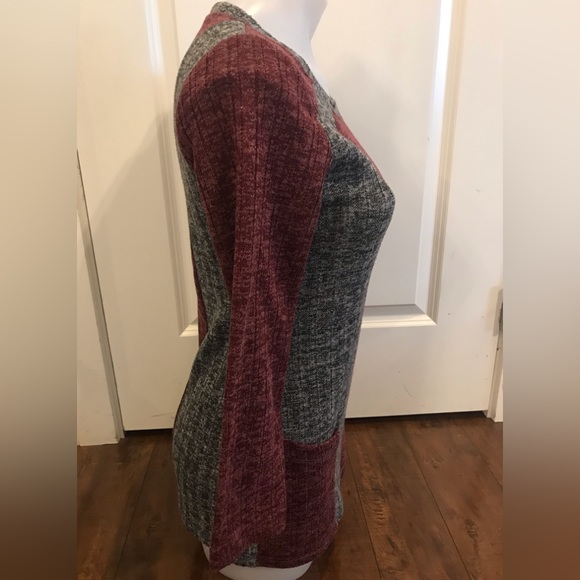 Studio Burgandy Gray Tunic Crewneck Long Sleeve Sweater Top - Picture 4 of 10
